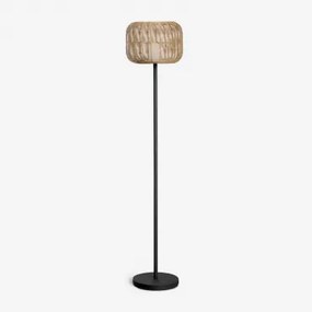 Ovela Draadloze Led Vloerlamp In Ijzer En Gevlochten Touw Zwart - Sklum