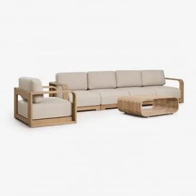 Tuinset Met 4-delige Modulaire Bank Met Armleuningen, Fauteuil En Salontafel Van Acaciahout Brivori Lichte Acaciekleur - Sklum