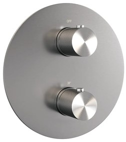 Brauer Brushed Carving thermostatische inbouw regendouche met 3 standen handdouche, rechte muurarm, glijstang en hoofddouche 20cm set 91 RVS geborsteld PVD