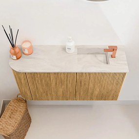Mondiaz Joya DLux 80cm toiletmeubel ronding links oak met wastafel faye rechts 1 kraangat ostra
