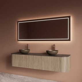 Gliss Design Alluro badmeubel ribbelfront met ronding links/rechts 180cm corn silk en zwart leisteen toppaneel