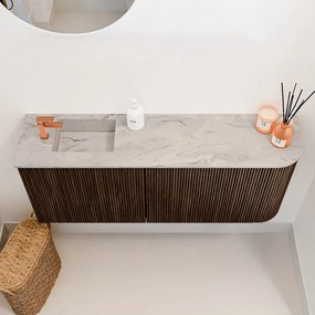 Mondiaz Joya DLux 100cm toiletmeubel ronding rechts walnut met wastafel faye links 1 kraangat glace