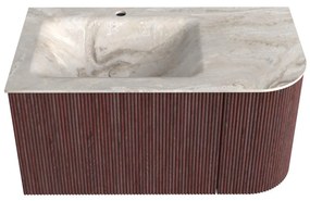 Mondiaz Kurve-dlux 85cm badmeubel ronding rechts ruby met 1 lade en deur en wastafel cloud kraangat links frappe