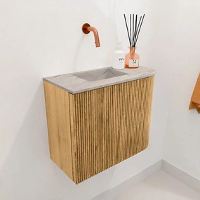 Mondiaz Joya DLux 50cm toiletmeubel ronding rechts oak met wastafel faye links zonder kraangat glace