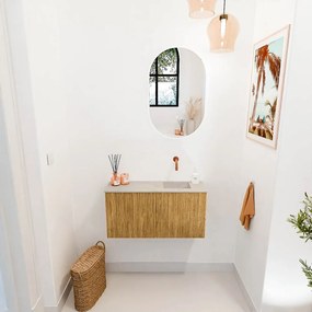 Mondiaz Joya DLux 80cm toiletmeubel oak met wastafel faye rechts zonder kraangat opalo