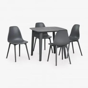 Set Van Vierkante Tuintafel 85x85 Cm En 4 Stoelen Van Polypropyleen Scand Grijs – Grafiet - Sklum