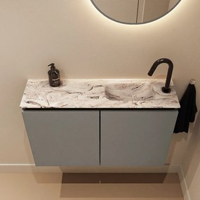 Mondiaz Ture DLux toiletmeubel 80cm smoke met wastafel glace rechts met kraangat