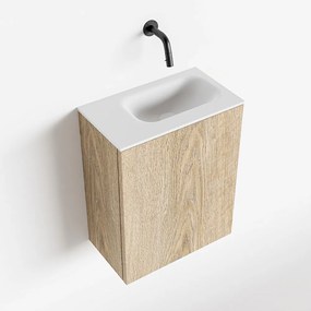Zaro Polly toiletmeubel 40cm eiken met witte wastafel zonder kraangat rechts