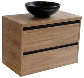 Sanicare Arda badkamermeubel 80cm diveria oak met ronde zwarte waskom