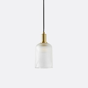 Hanglamp in messing en geribbeld glasØ10,9 cm, Bogota