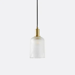 Hanglamp in messing en geribbeld glasØ10,9 cm, Bogota