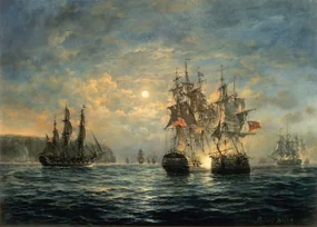 Kunstreproductie Engagement Between the Bonhomme Richard and the Serapis off Flamborough Head, Richard Willis