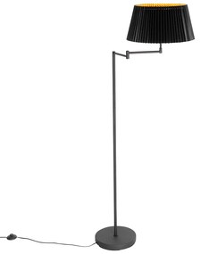 Vloerlamp zwart met zwart plisse kap en verstelbare arm - Ladas Deluxe