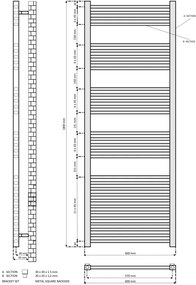 Eastbrook Tuscan Square multirail handdoekradiator 60x120cm 1147W zwart mat