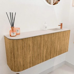 Mondiaz Joya DLux 100cm toiletmeubel ronding links oak met wastafel faye rechts 1 kraangat meli