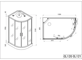 Badstuber Vario rechts complete douchecabine kitvrij 120x80cm