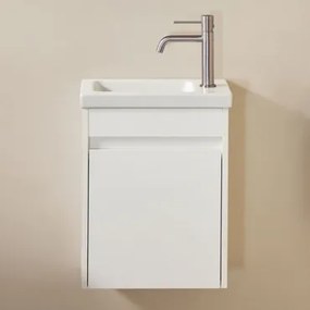 Badkamermeubelset In Hout Met Geïntegreerde Wastafel Narek Wit & Spiegelloze & Geborsteld Grijs ↑20 Cm Met Aftapkraan Zonder - Sklum