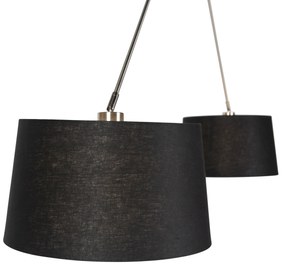 Hanglamp staal met linnen kappen zwart 35 cm 2-licht - Blitz Modern E27 cilinder / rond rond Binnenverlichting Lamp
