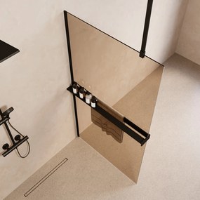 Saniclear Bright inloopdouche 90cm met handdoekhouder en bronsglas zwart mat