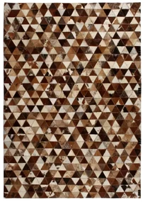 vidaXL Vloerkleed driehoek patchwork 120x170 cm echt leer bruin/wit