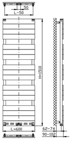 Sapho Bondi radiator antraciet 60x151cm 810W