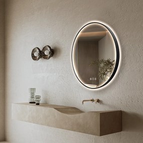 Saniclear Circle Black 2.0 ronde spiegel met verwarming, direct en indirect licht mat zwart 100cm