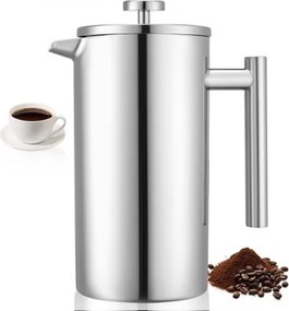 VEVOR French Press koffiezetapparaat, 1,5L roestvrijstalen koffiepers theemaker met filter, groot dubbelwandig geïsoleerd Frans koffiezetapparaat voor kamperen, reizen, keuken, koffiezetapparaat zilver