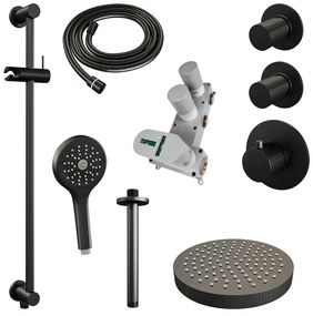 Brauer Stripe inbouw regendouche met 25cm hoofddouche, plafondarm en 3 standen handdouche en glijstang set 12 zwart mat