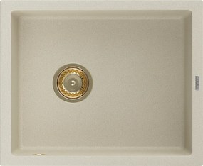 Mexen Pedro granieten spoelbak 1-komor 560 x 460 mm, beige, gouden sifon - 6508561000-69-G