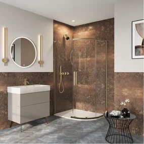 Crosswater Asura Kwartronde Douchedeur - 8mm - 120x90cm - met zijwand - hendel gecanneleerd - geborsteld messing SW1208437/SW1176432