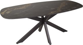Ovale Eettafel Marmerlook Zwart Goud - 180 X 90cm.
