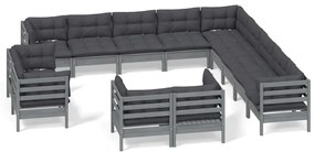 vidaXL 13-delige Loungeset met kussens massief grenenhout grijs