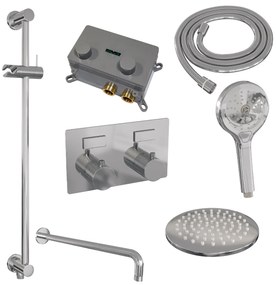 Brauer Chrome Carving thermostatische inbouw regendouche met 3 standen handdouche, gebogen muurarm, glijstang en hoofddouche 20cm set 69 chroom