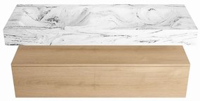 Mondiaz Alan DLux badmeubel 130cm washed oak 1 lade met wastafel glace dubbel zonder kraangat
