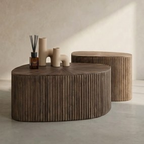 Teak Salontafelset Met Ribbels - 73 X 68cm.