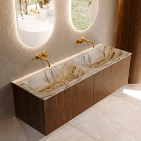 Mondiaz Kurve-dlux 140cm badmeubel dusk met 2 lades en wastafel stor small dubbel zonder kraangat glace