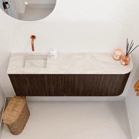 Mondiaz Joya DLux 110cm toiletmeubel ronding rechts walnut met wastafel faye links zonder kraangat ostra