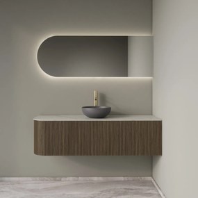 Gliss Design Alluro badmeubel ribbelfront met ronding links 140cm ash grey en wit marmer toppaneel