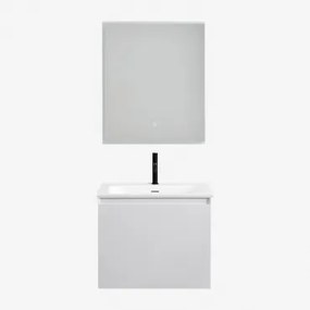 Macrae Zwevend Houten Badkamermeubelset Met Geïntegreerde Wastafel Wit & Rechthoekige Led En Anticondens 60x70 Cm Riben & Mat Zwart - Sklum