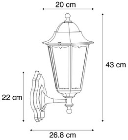 Buiten wandlantaarn zwart met bewegingssensor IP44 - Havana Klassiek / Antiek E27 IP44 Buitenverlichting rond