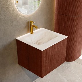 Mondiaz Kurve-dlux 50cm badmeubel ruby met 1 lade en wastafel grunne midden 1 kraangat frappe