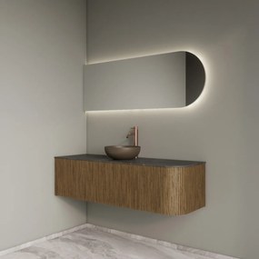 Gliss Design Alluro badmeubel ribbelfront met ronding rechts 140cm castle brown en zwart leisteen toppaneel