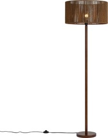 Vloerlamp walnoot hout met bruine papieren touw kap 50/50/25 - Mels