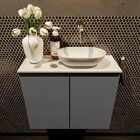 Mondiaz Fowy toiletmeubel 60cm dark grey met witte waskom rechts zonder kraangat