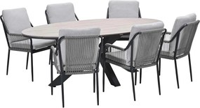 Garden Impressions Stevie tuinset 7-delig taupe - Tulli tuintafel 220x115xH75 cm - light teak vironwood