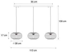 Eettafel / Eetkamer Oosterse hanglamp bamboe 3-lichts langwerpig - AmiraOosters E27 Binnenverlichting Lamp