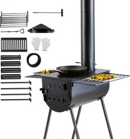 VEVOR Houtkachel, 118-inch gelegeerd stalen kampeertentkachel, draagbare houtkachel met schoorsteenpijpen en handschoenen, 3000-inch grote vuurdoostentkachel voor buiten koken en verwarmen met 8 pijpen