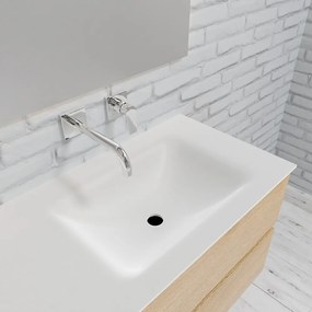 Zaro Valencia Solid Surface badmeubel 150cm licht eiken zonder kraangat spoelbak rechts met 4 lades