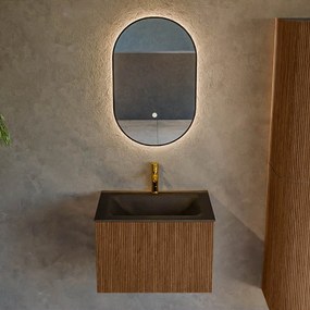 Mondiaz Kurve 60cm badmeubel walnut met 1 lade en wastafel cloud midden 1 kraangat urban