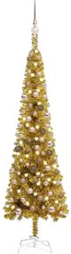 vidaXL Kerstboom met LED's en kerstballen smal 180 cm goudkleurig